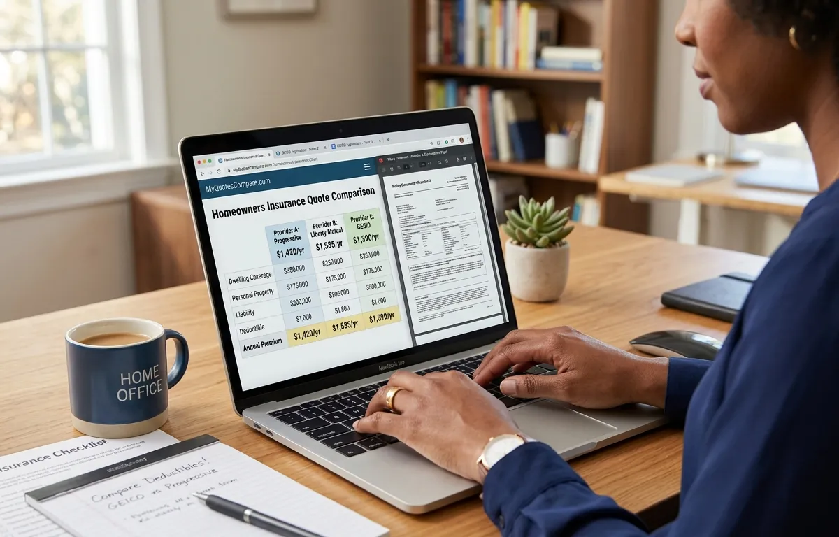 homeowner comparing multiple homeowners insurance quotes online