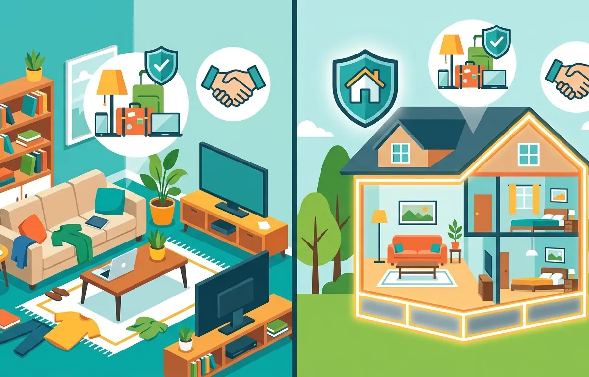Visual comparison of homeowners vs renters insurance coverage areas