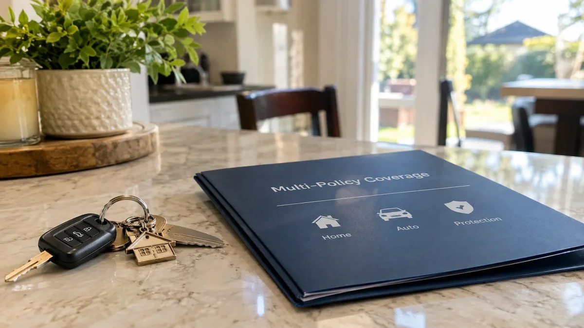Home and auto keys representing multi-policy insurance bundling savings