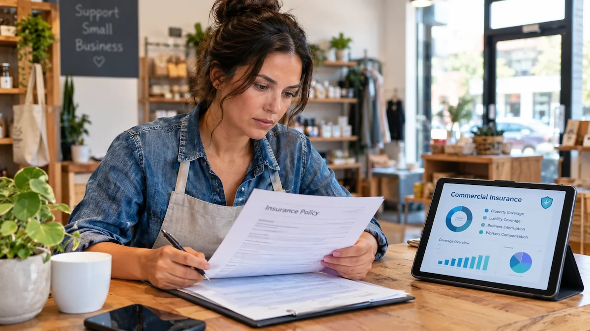 Business owner reviewing bundled commercial insurance coverage options