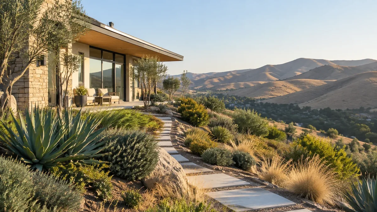 Hillside home where location and environmental risk influence insurance premiums
